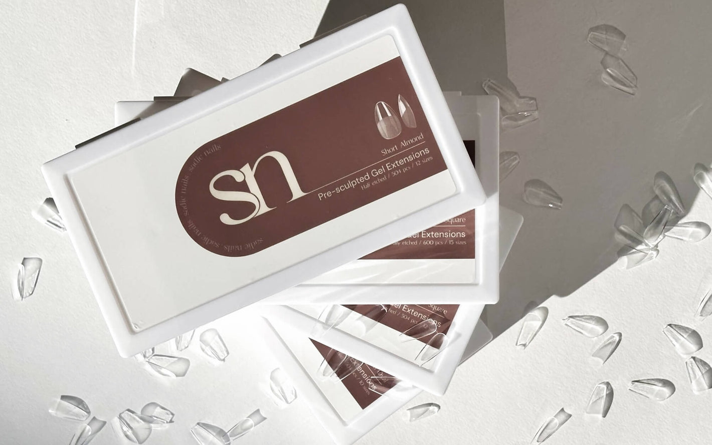 boxes of pre sculpted short almond gel extension